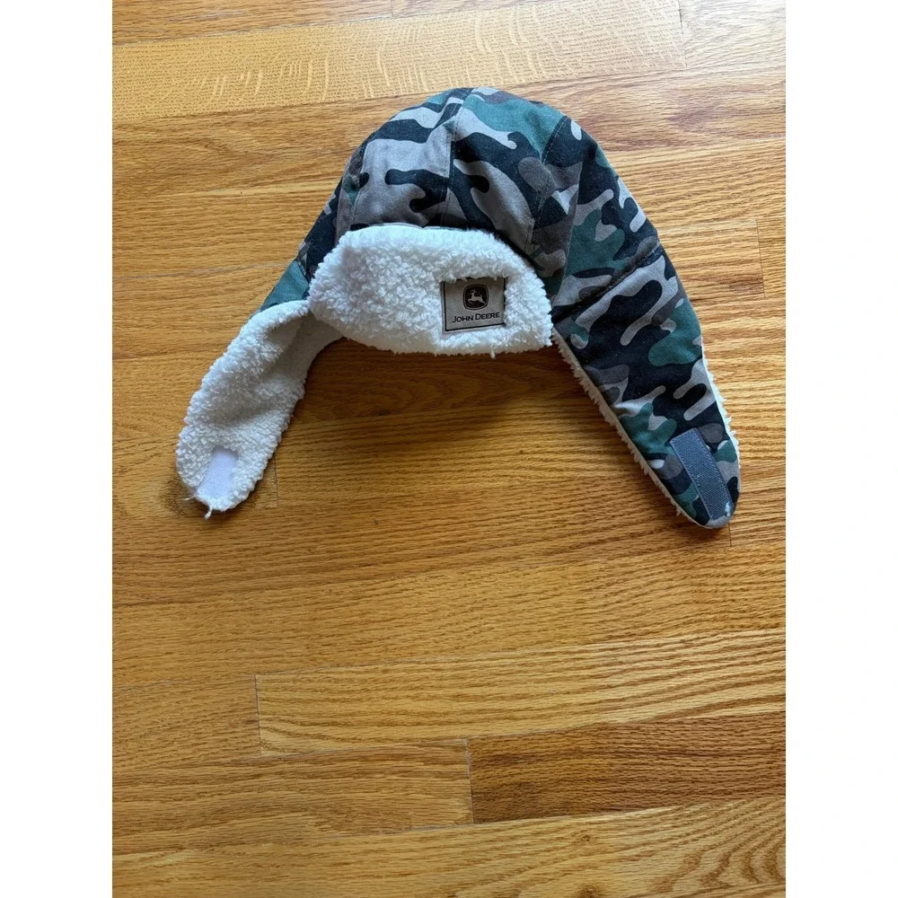 John Deere Toddler Camo Trapper Hat‎ Sherpa Lined Aviator Earflap Cap One Size